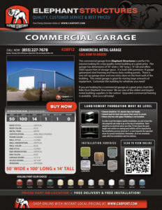 50x100x14 Commercial Metal Garage with Blue Roof